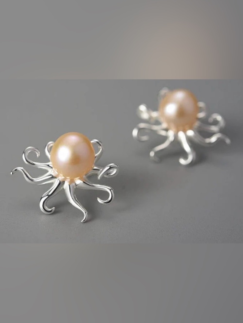 Sterling Silver & Pearl Octopus Studs New